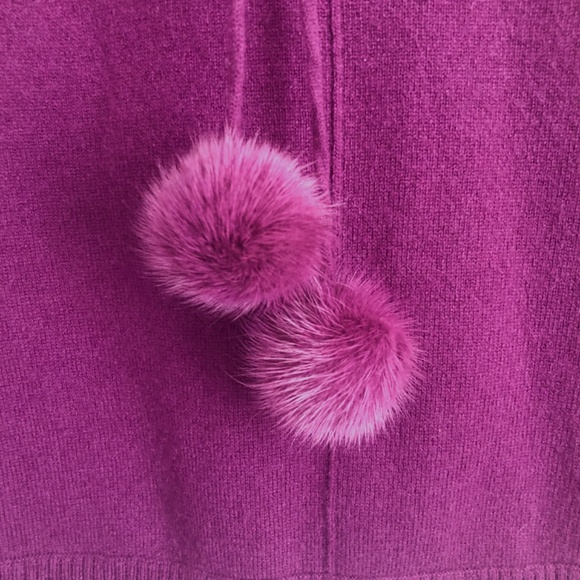 inCashmere Womens Sz Small 100% Cashmere Purple Pullover Mink Fur - Picture 3 of 7